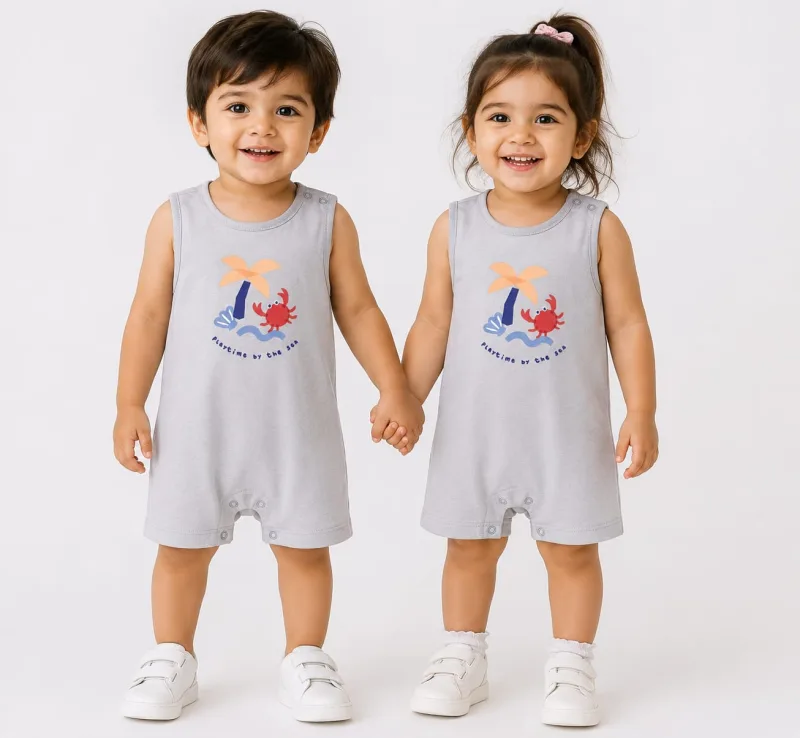 Baby Grey Sleeveless Sea Print Romper