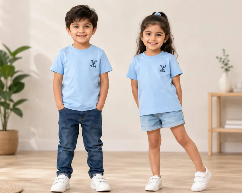 Boys Light Blue Minimal Graphic Printed T-Shirt