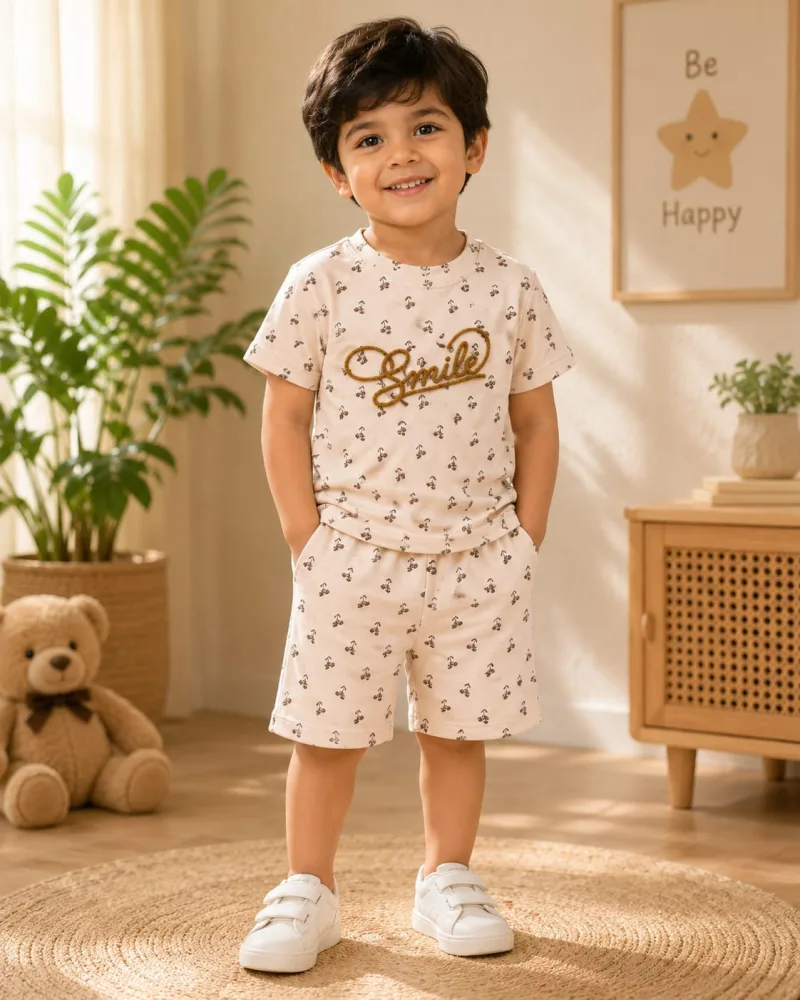 Kids Printed Smile T-Shirt & Shorts Set