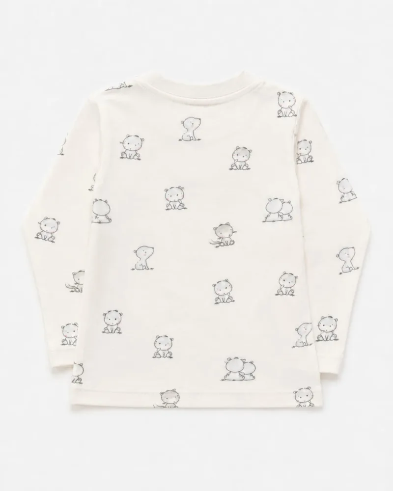 Kids Cream Printed Full Sleeve Round Neck T-Shirt