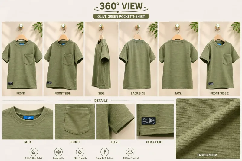 Boys Olive Green Textured Pocket T-Shirt – view 5