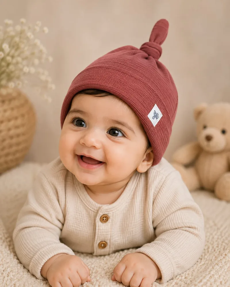 Baby Knotted Ribbed Beanie Cap – view 1