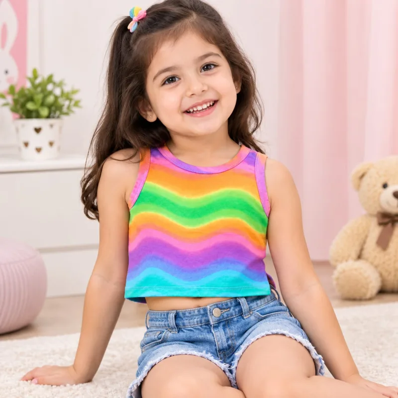 Girls Rainbow Wave Tie-Dye Tank Top – view 1