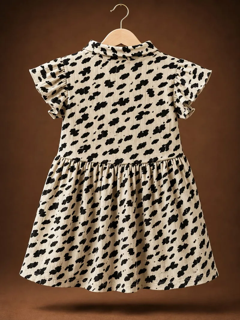 Girls Printed A-Line Dress with Flutter Sleeves – view 3