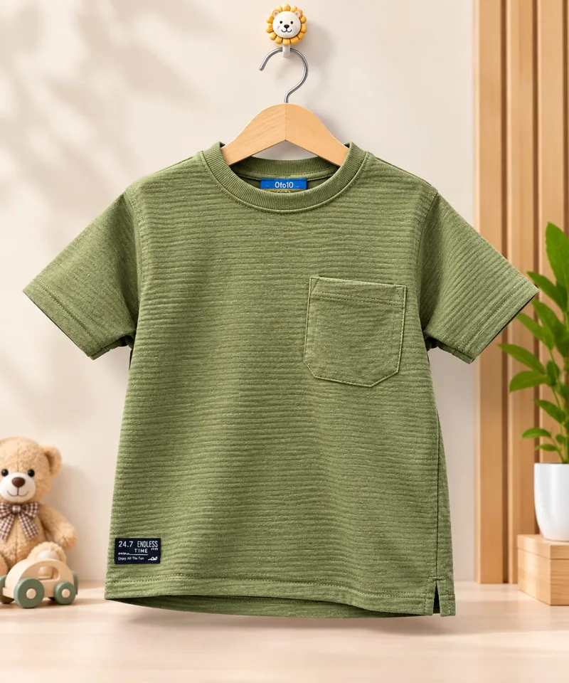 Boys Olive Green Textured Pocket T-Shirt – view 3