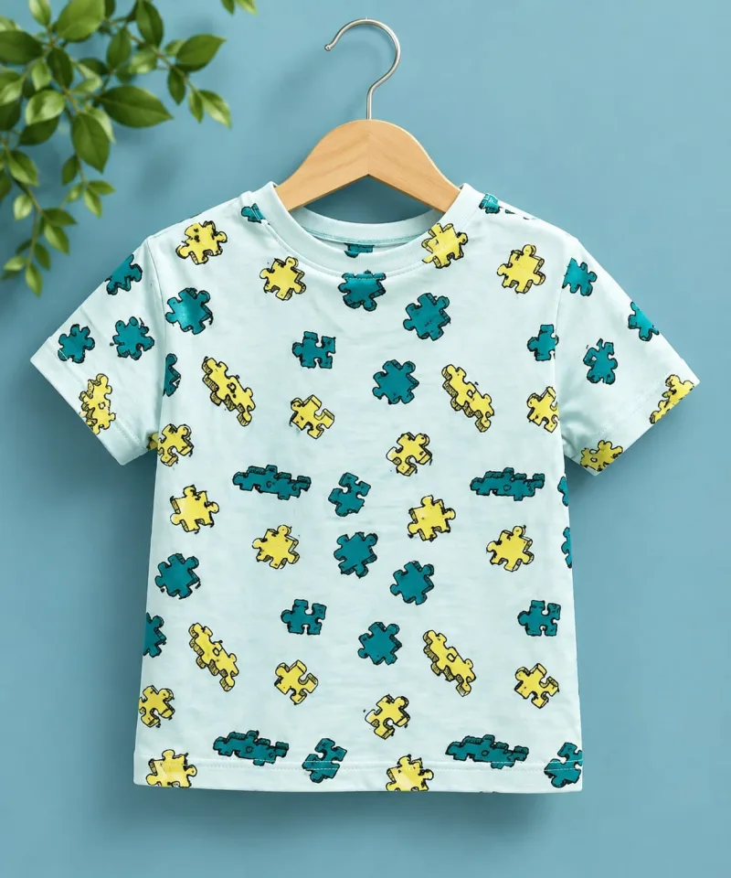 Boys Puzzle Print Round Neck T-Shirt – view 2