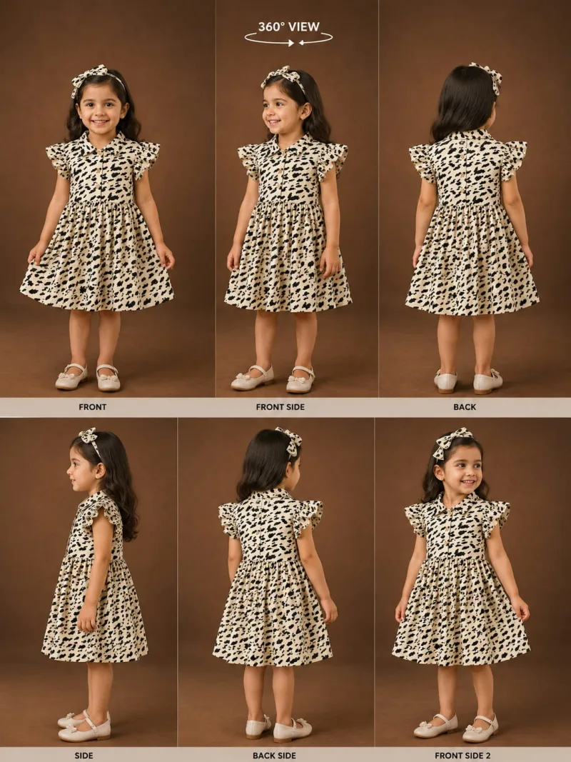 Girls Printed A-Line Dress with Flutter Sleeves – view 7