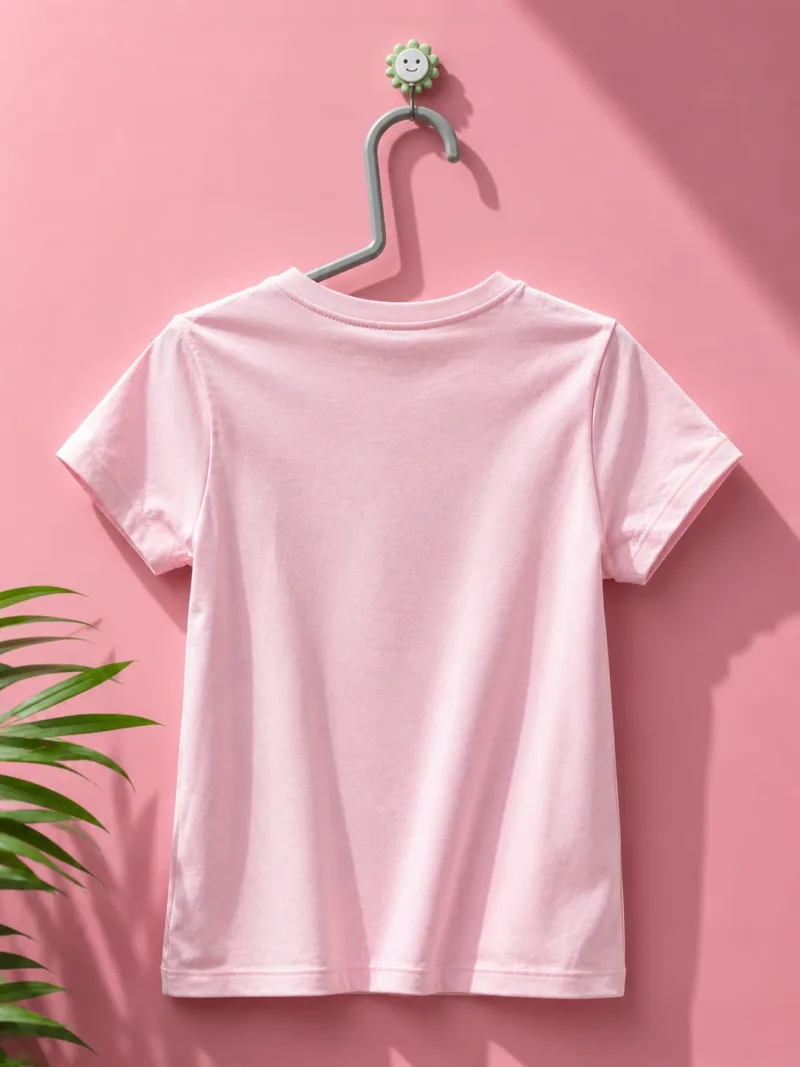 Girls Light Pink Floral Printed Round Neck T-Shirt – view 3