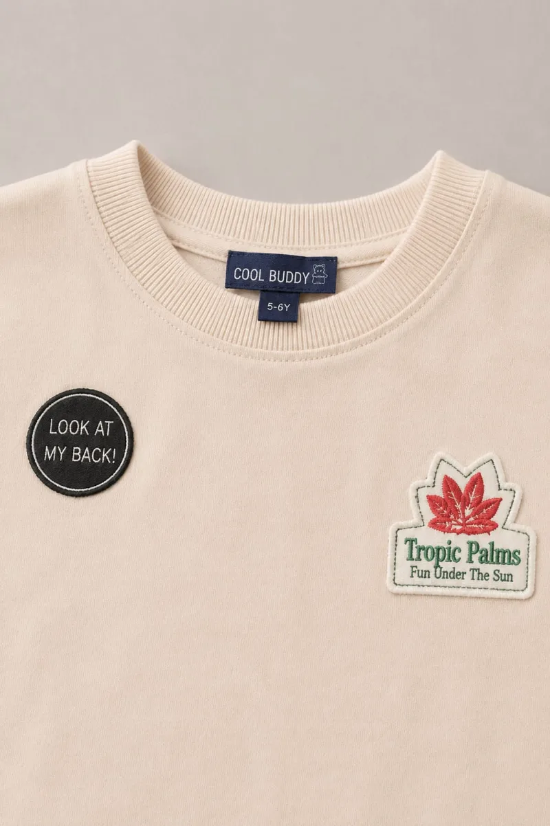 Boys Cream Printed Round Neck Half Sleeve T-Shirt – view 2