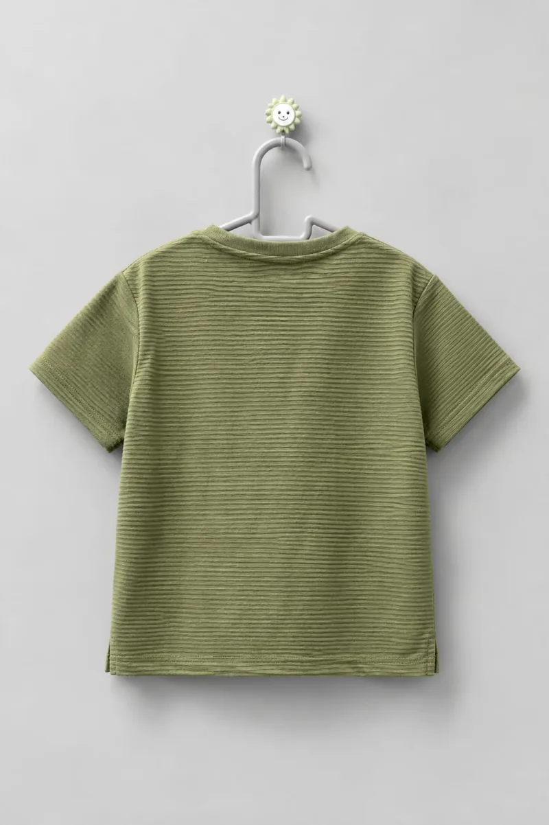 Boys Olive Green Textured Pocket T-Shirt – view 4