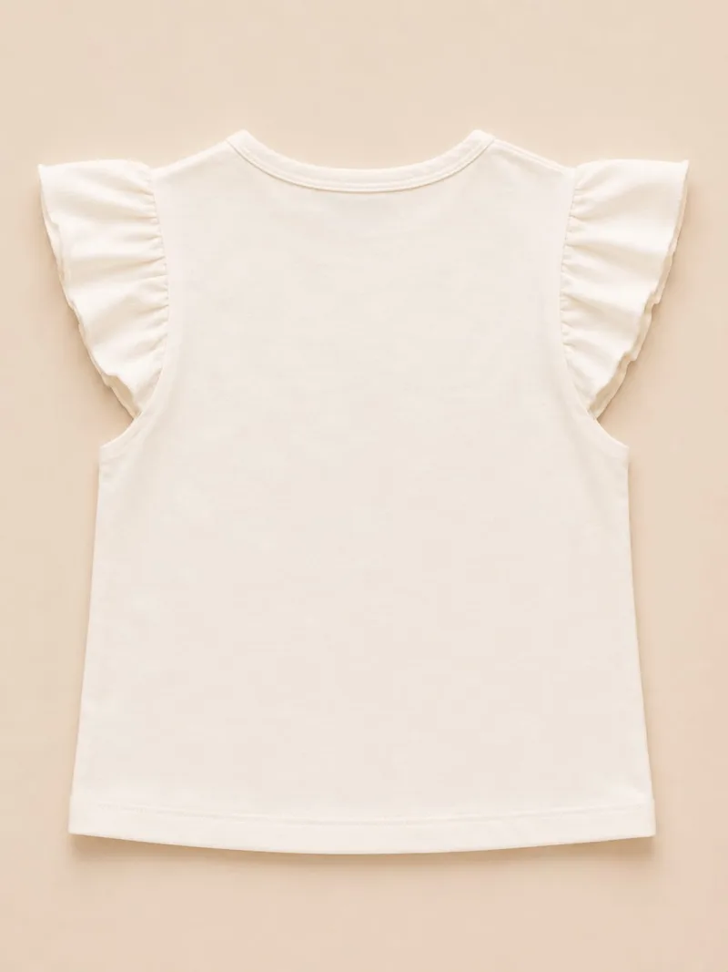 Girls Cream Printed Ruffle Sleeve T-Shirt – Life Is a Beautiful Ride – view 3