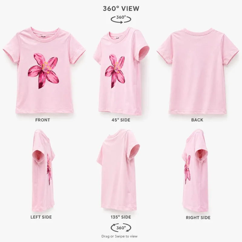 Girls Light Pink Floral Printed Round Neck T-Shirt – view 5