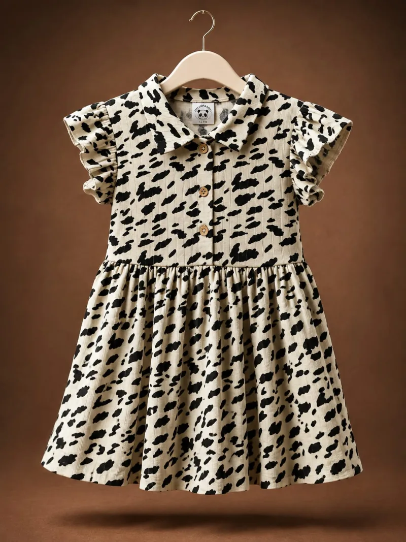 Girls Printed A-Line Dress with Flutter Sleeves – view 2