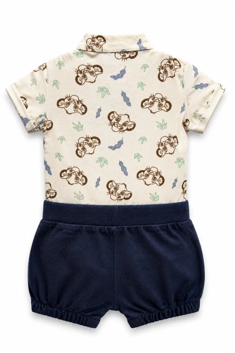 Baby Boys Cream Printed Shirt with Navy Blue Suspender Shorts Set – view 6