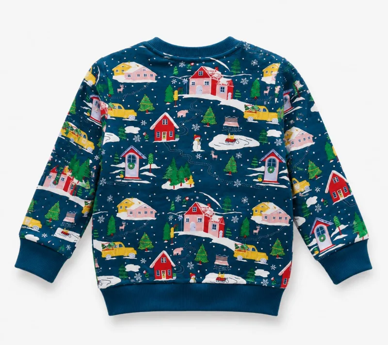 Kids Christmas Village Print Sweatshirt (Teal) – view 2