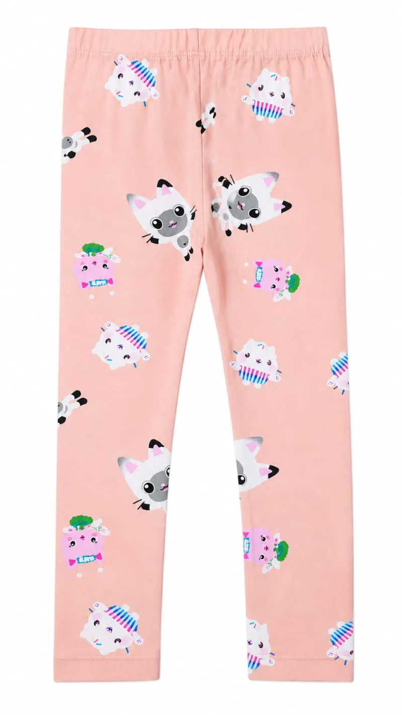 Girls Peach Unicorn & Kitty Printed Cotton Leggings – view 2