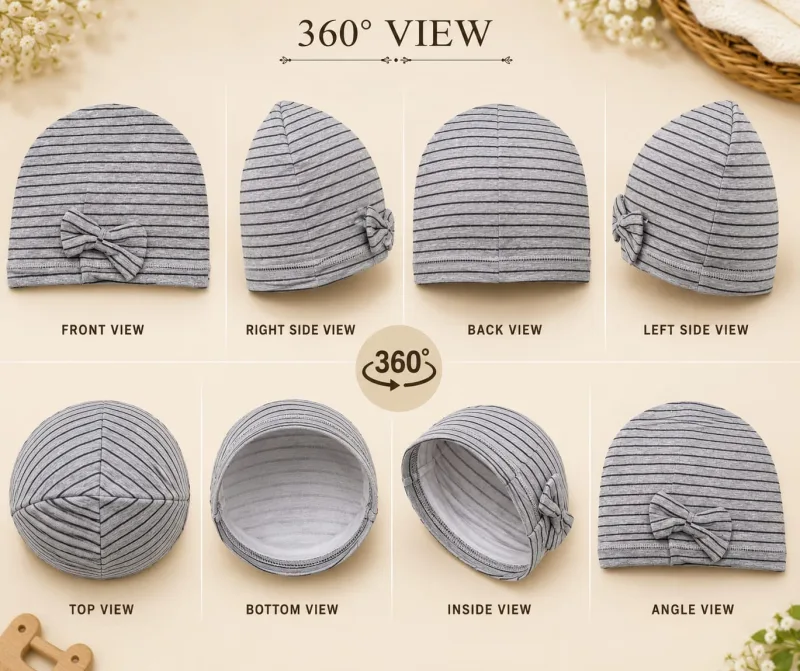 Baby Girls/Gender-Neutral Striped Bow Beanie Cap – view 4