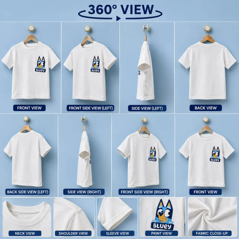 Kids White Bluey Graphic Print Round Neck T-Shirt – view 5