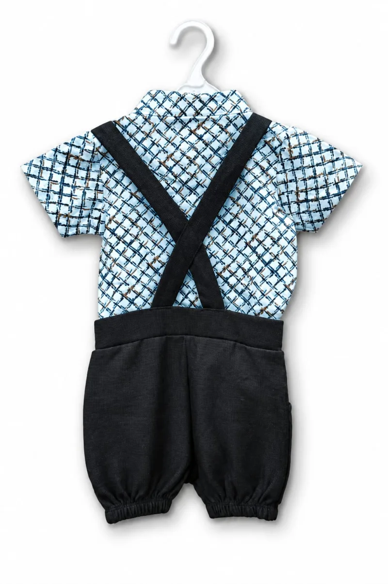 Boys Shirt with Suspender Pant Set – Checked Shirt & Black Pant – view 3