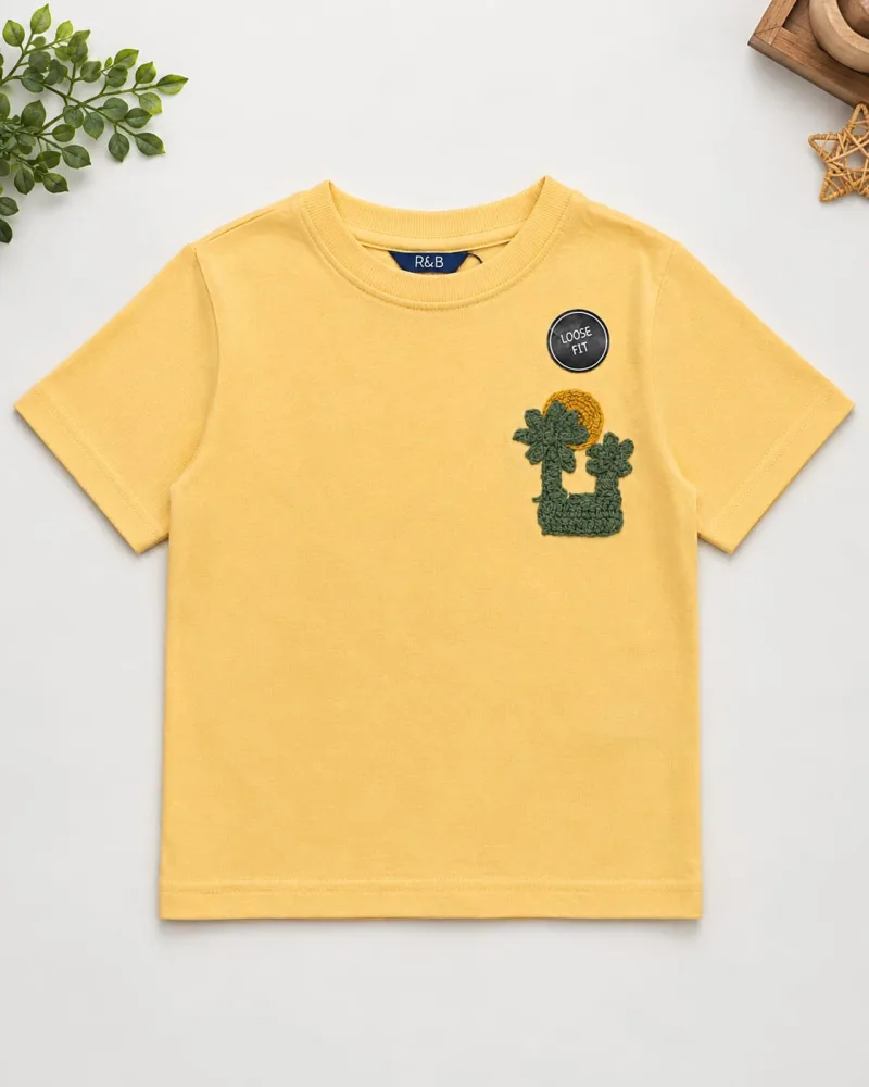 Boys Yellow 100% Cotton Loose Fit Printed T-Shirt – view 2