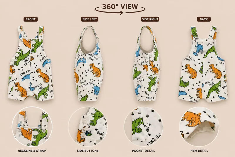 Kids Dinosaur Printed Sleeveless Dungaree Romper – view 6
