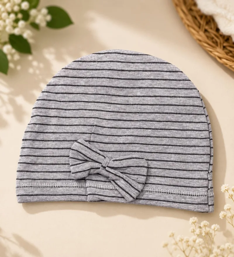 Baby Girls/Gender-Neutral Striped Bow Beanie Cap – view 3