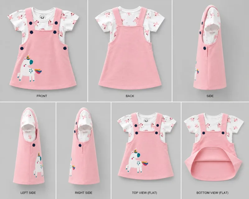 Girls Pink Unicorn Pinafore Dress with Printed T-Shirt – view 6