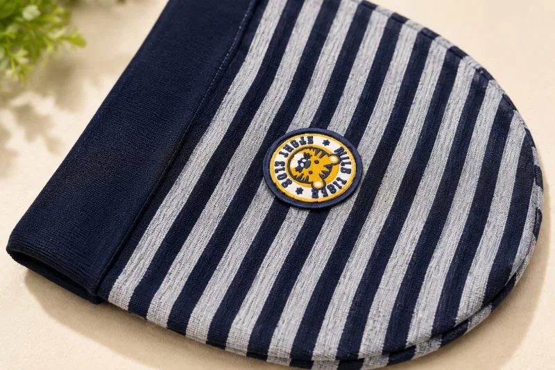 Kids Black & Grey Striped Cotton Cap with Badge – view 3