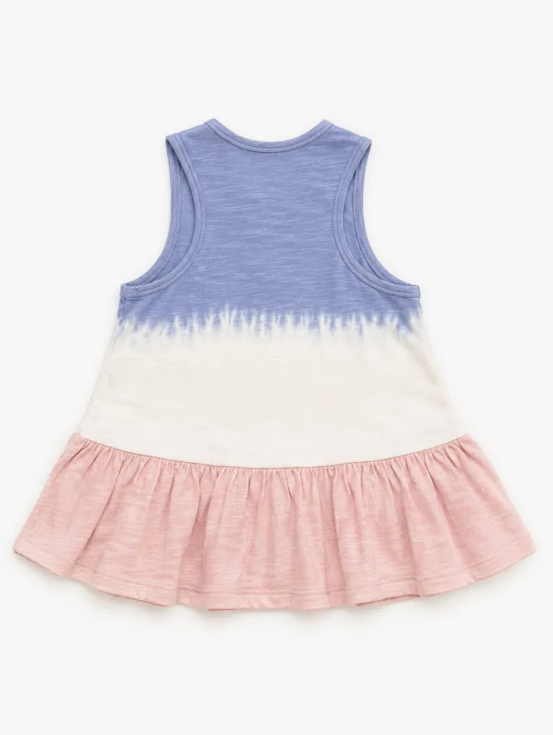 Girls Blue & Pink Cotton Sleeveless Flared Dress with Pineapple Applique – view 4