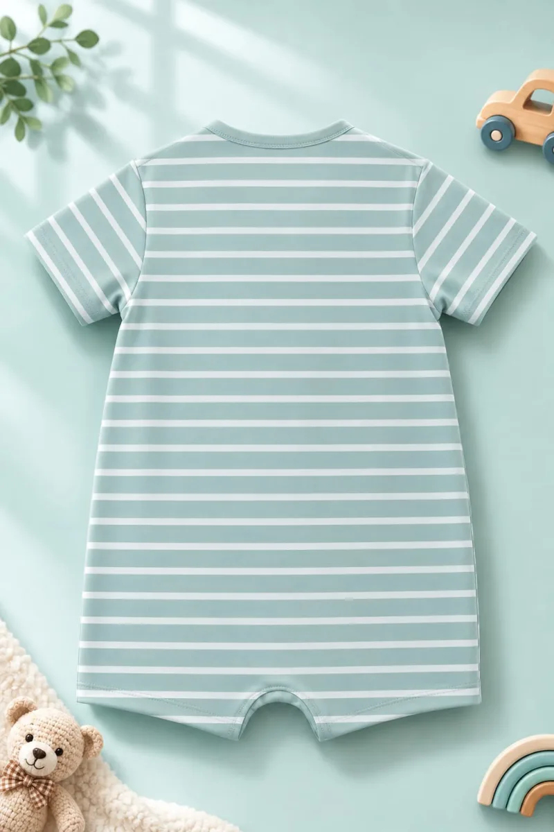 Baby Boy Mint Green & White Striped Cotton Romper – view 3