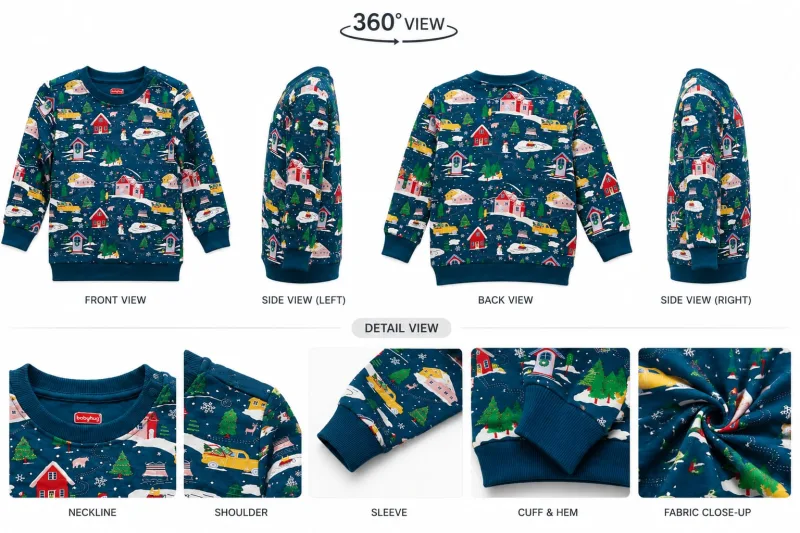 Kids Christmas Village Print Sweatshirt (Teal) – view 5