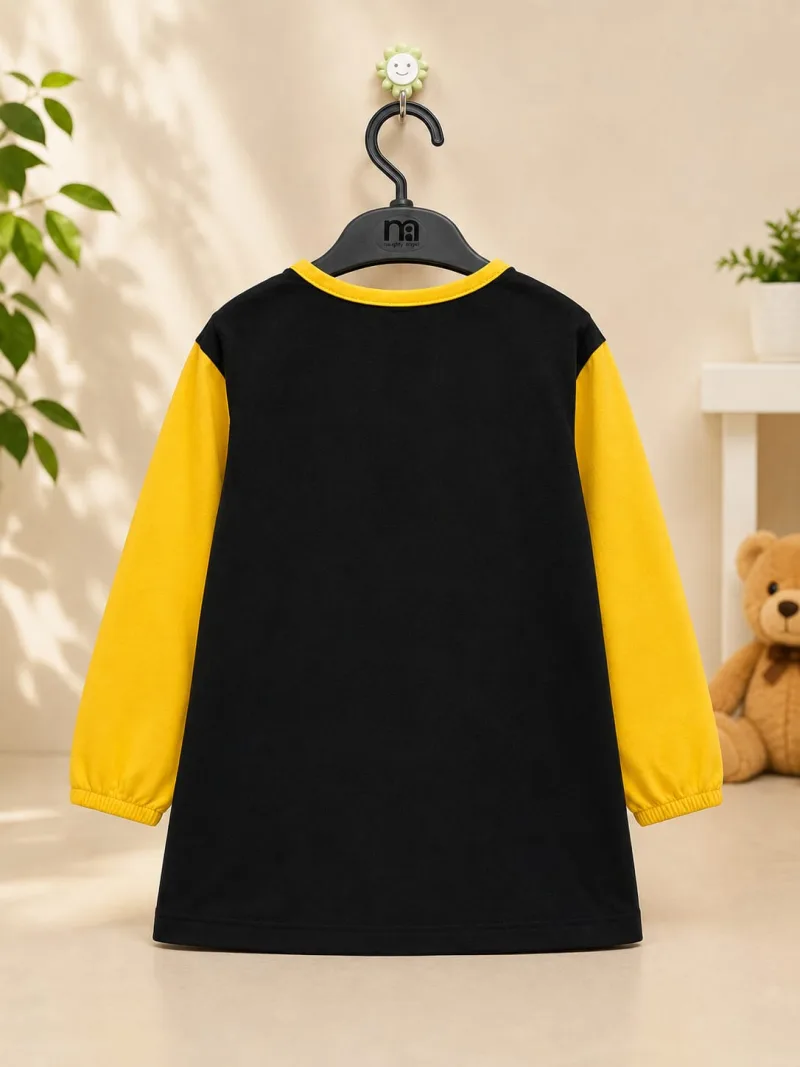 Girls Black & Yellow Cartoon Print Full Sleeve Dress – view 4