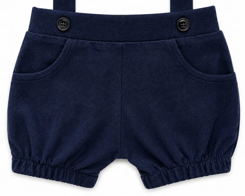 Baby Boys Cream Printed Shirt with Navy Blue Suspender Shorts Set – view 5
