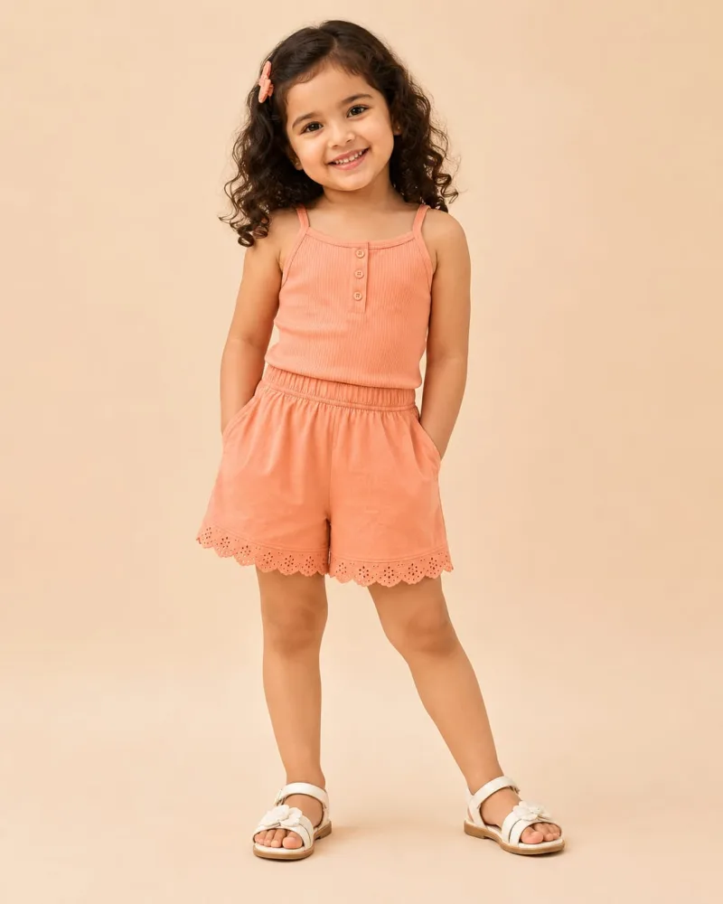 Girls Scalloped Eyelet Lace-Trim Shorts – view 1