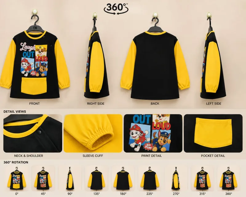 Girls Black & Yellow Cartoon Print Full Sleeve Dress – view 7