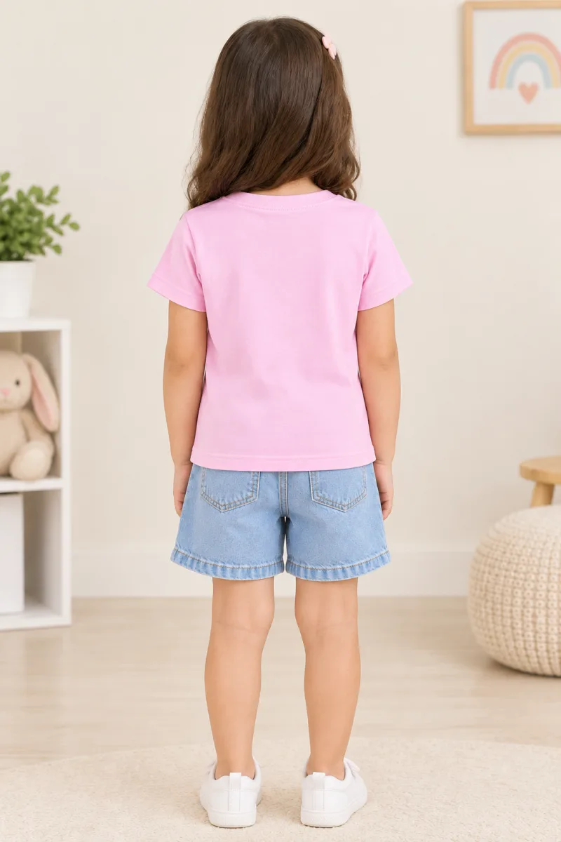 Girls Pink Summer Vibes Printed Cotton T-Shirt – view 4