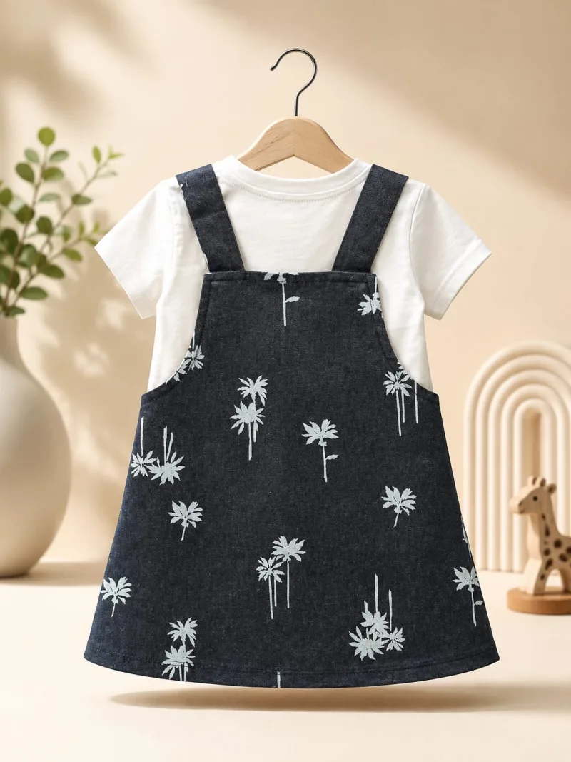 Kids Dark Grey Floral Print Overall Dress with T-Shirt – view 3