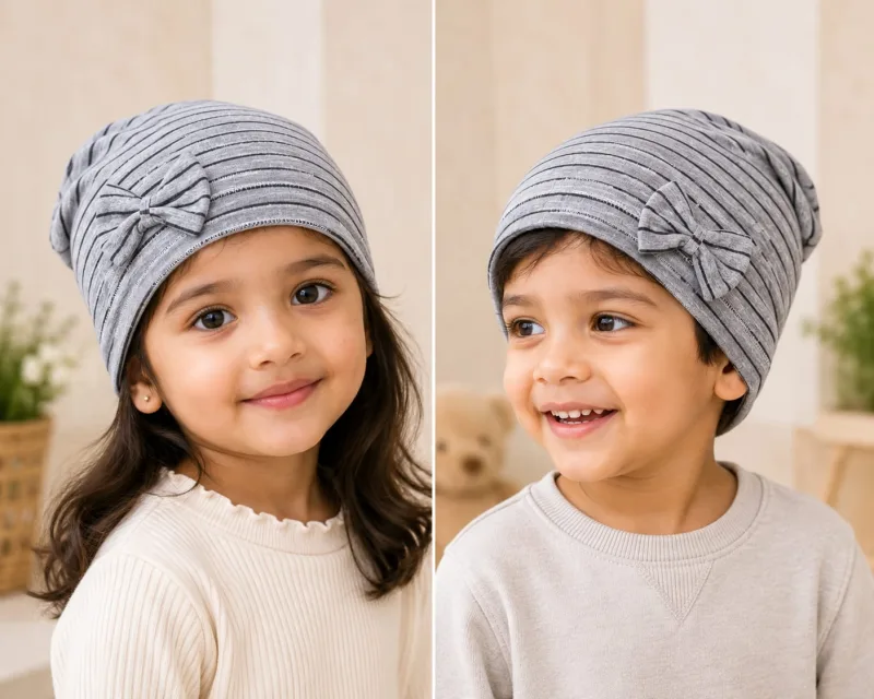 Baby Girls/Gender-Neutral Striped Bow Beanie Cap – view 1