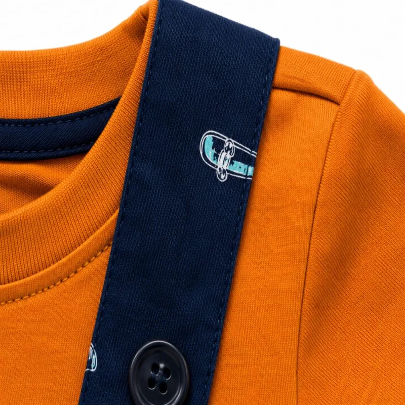 Boys Orange T-Shirt with Printed Navy Blue Dungaree Set – view 4