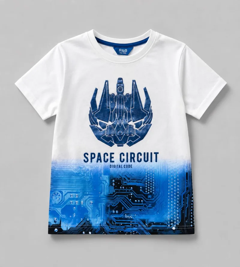 Boys Space Circuit Digital Graphic Printed T-Shirt – view 2