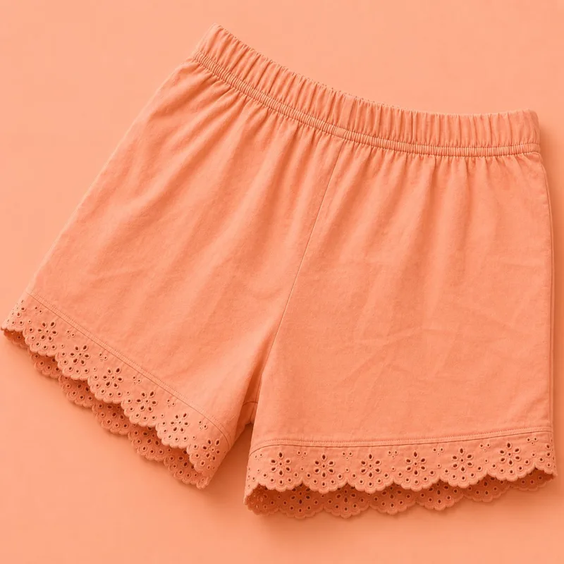 Girls Scalloped Eyelet Lace-Trim Shorts – view 3