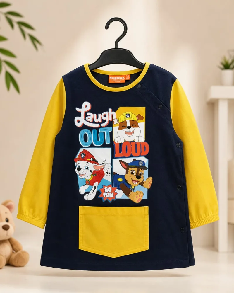 Girls Black & Yellow Cartoon Print Full Sleeve Dress – view 3