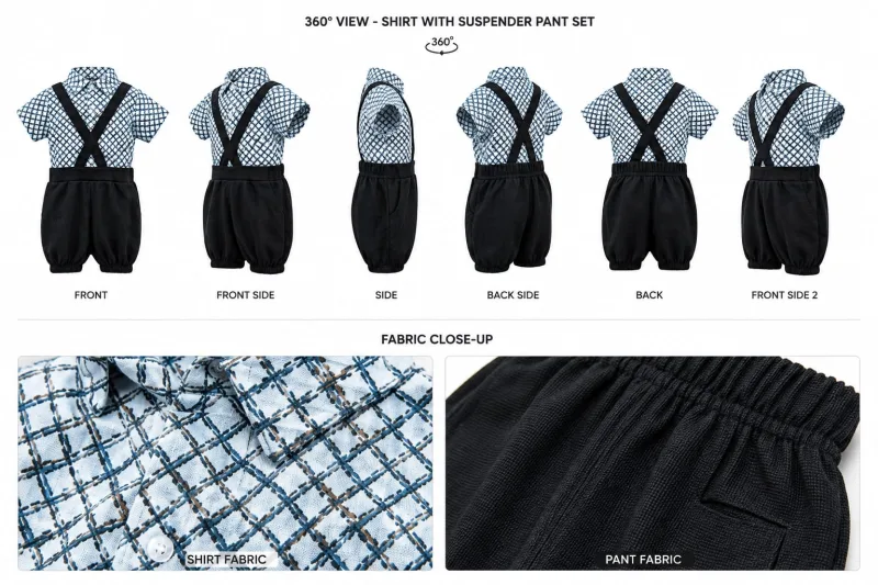 Boys Shirt with Suspender Pant Set – Checked Shirt & Black Pant – view 5