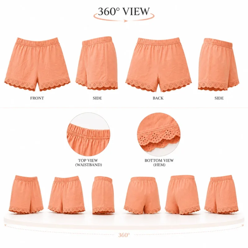 Girls Scalloped Eyelet Lace-Trim Shorts – view 4