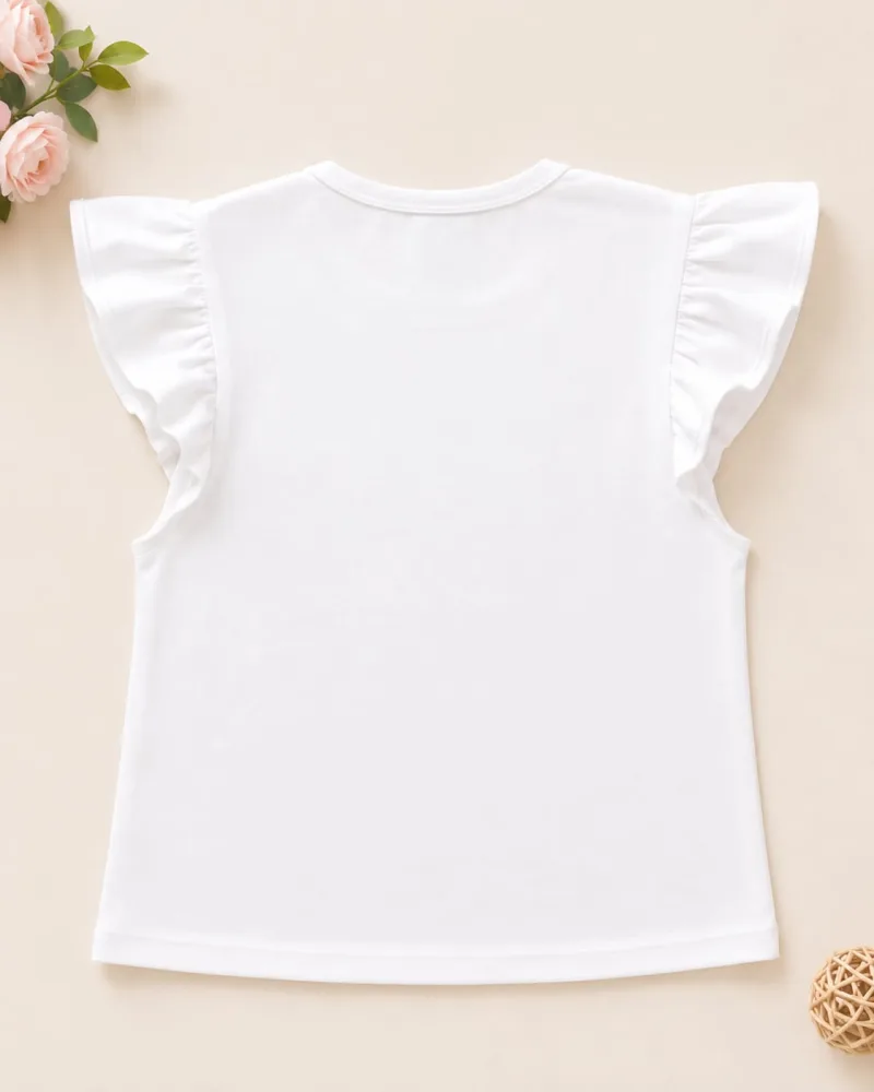 Name: Girls White Flutter Sleeve Printed T-Shirt – view 3