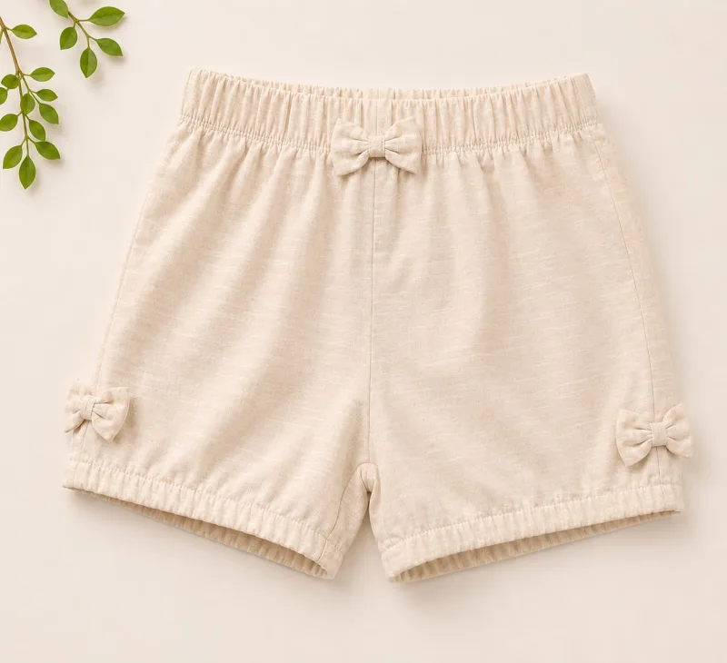 Girls Cotton Shorts with Bow Details – view 2