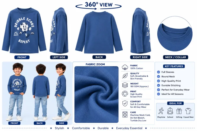 Boys Full Sleeve Printed Dribble Score Graphic T-Shirt – view 5