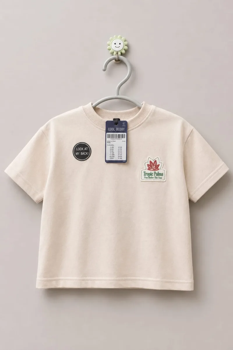 Boys Cream Printed Round Neck Half Sleeve T-Shirt – view 3