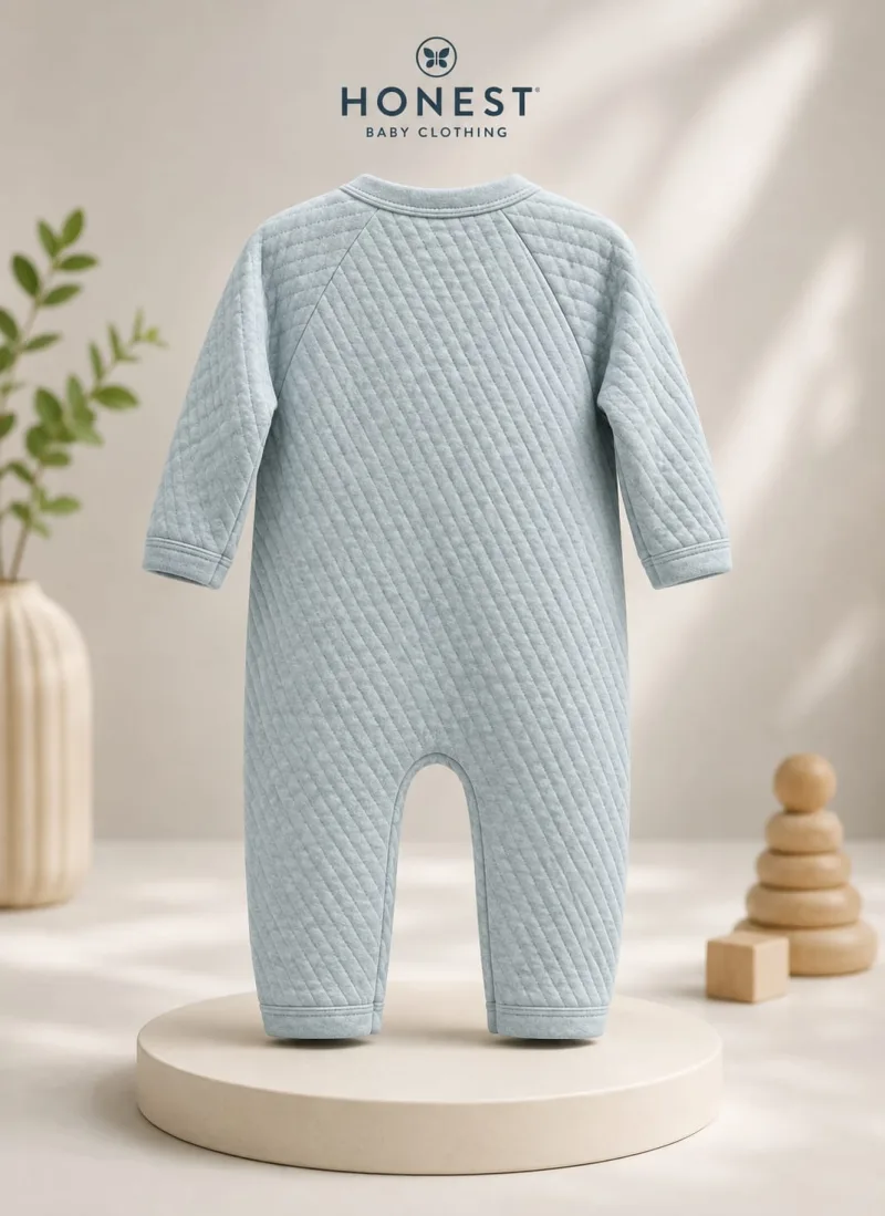 Baby Quilted Full Sleeve Henley Romper – Light Blue – view 3