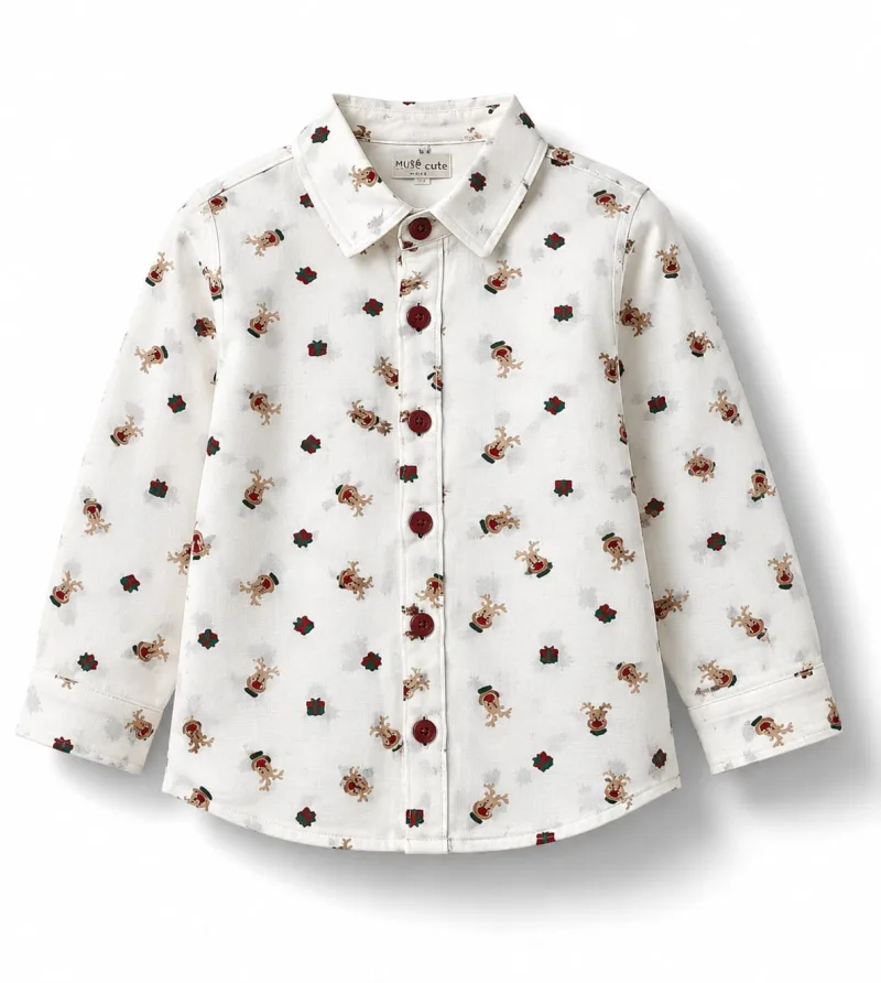 Boys White Reindeer & Gift Box Print Shirt – view 2